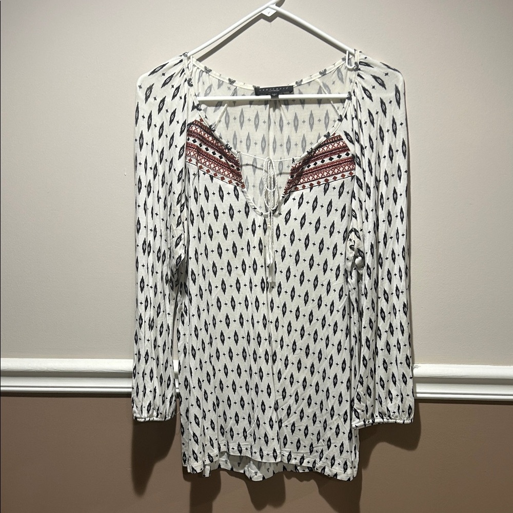 Sanctuary White and Black Blouse with Red Accents